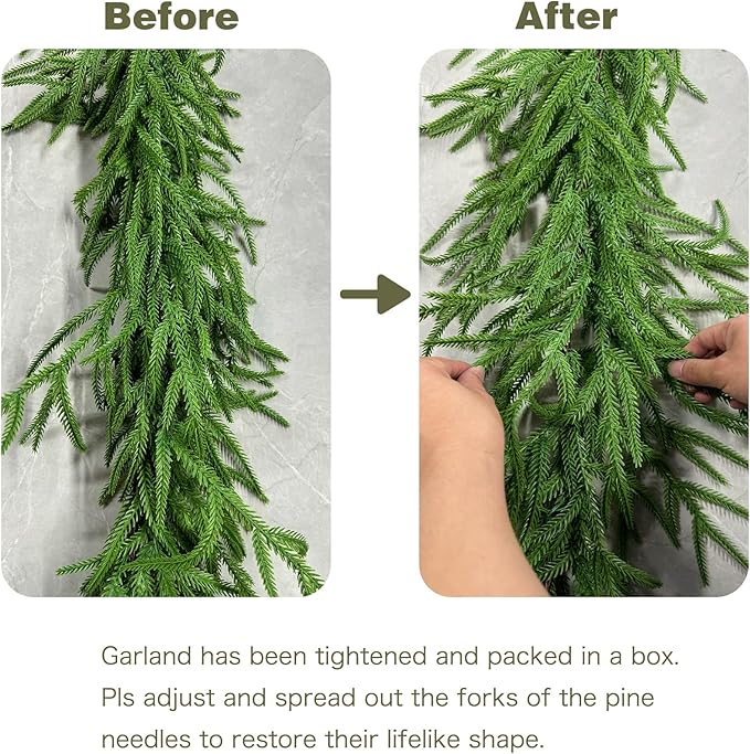 12FT Christmas Garlands Norfolk Pine Garland Real Touch Artificial Faux Greenery Garland for Holiday Indoor Outdoor Decor