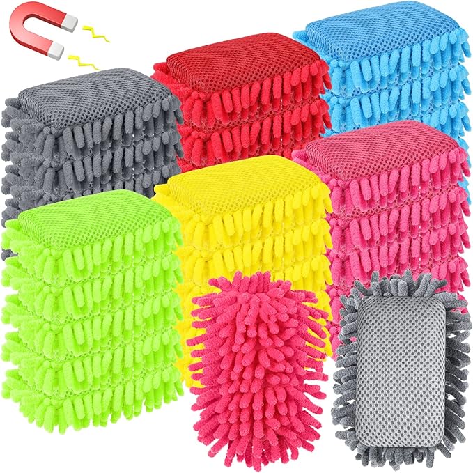 Sherr 30 Pcs Microfiber Shag Dry Erasers Bulk Magnetic Whiteboard Eraser Washable Colorful Chalk Board Eraser Markers Chalk Home School Classroom Office Supplies(Bright Color)