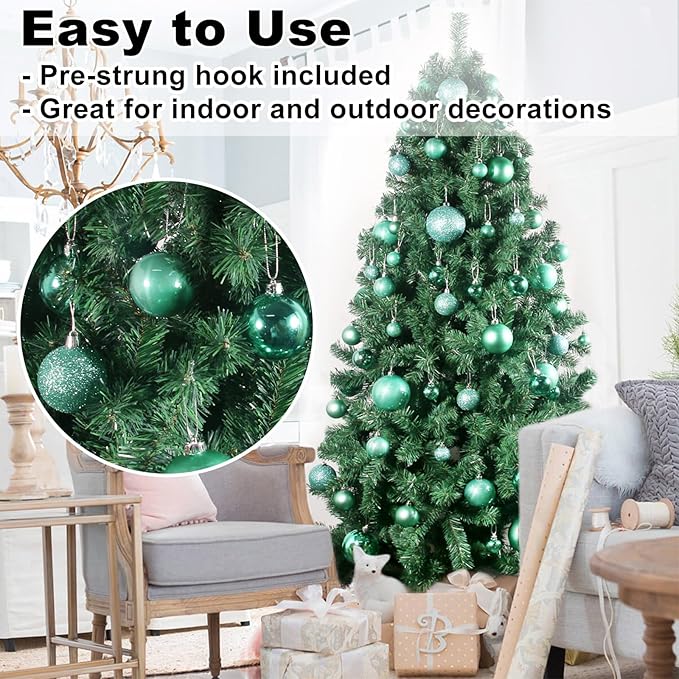 Teal 2.5" Christmas Balls Christmas Tree Decoration Ornaments Shatterproof Hanging Balls for Birthday Halloween Holiday Wedding Decorations Set of 24pcs