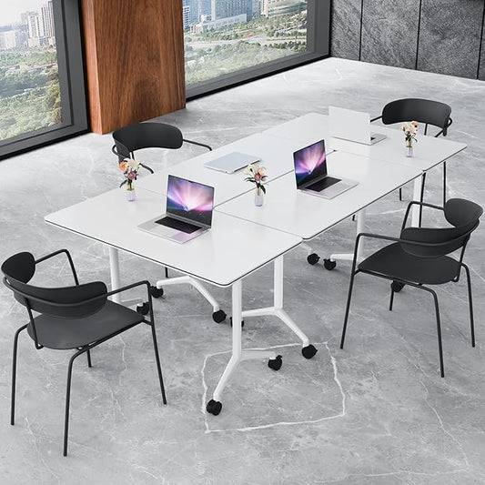 Conference Table,Folding Conference Room Tables Portable Rolling Conference Training Table with Silent Wheels,Mobile Meetings Flip Top Tables for Offices Classrooms Meeting Room (4Pack 55.1in)