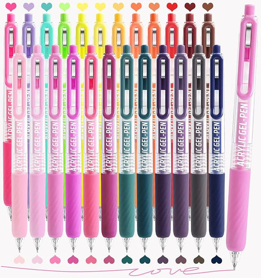Gel Pens For Coloring, 24 Colors Retractable Colored Pens for Black Paper & White Paper, 0.7mm Fine Point Colorful Pens for Coloring, Writing, Drawing, Journaling, Note Taking, School, Office, Home
