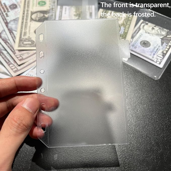 12PCS A7 Binder Pockets with No Zippers, Zipless Budget Envelopes with Index Bits Design, A7 Binder Pouch for 6 Ring Binder, Money Folder Organizer,Clear PVC Savings Challenges Envelopes,12PCS