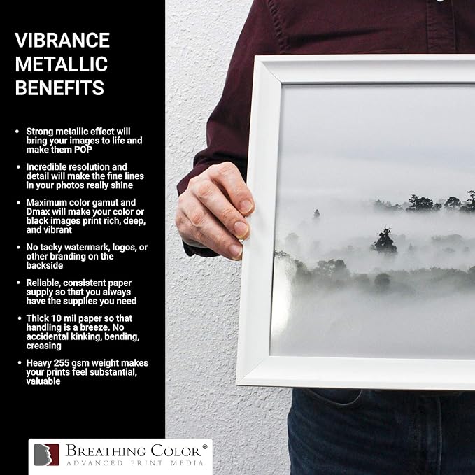 Vibrance Metallic Photo Printer Paper 10 mil 255 gsm Premium Photo Paper Sheets 13 x 19 inches 50 Sheets Works with All Inkjet Printers Including Professional Makes and Models Like Epson Canon HP