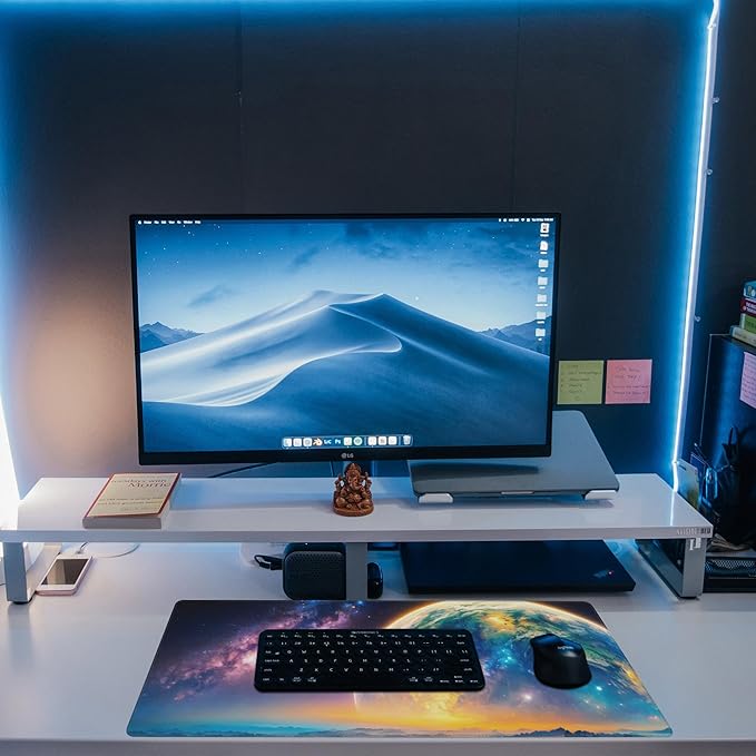 Desk Mat,Galaxy Earth Planet Desk Pad,Science Fiction Cosmic Large Gaming Mouse Pad for Desk,Extended Big Computer Keyboard Mouse Pad with Non-Slip Base and Stitched Edge,31.5"x11.8"