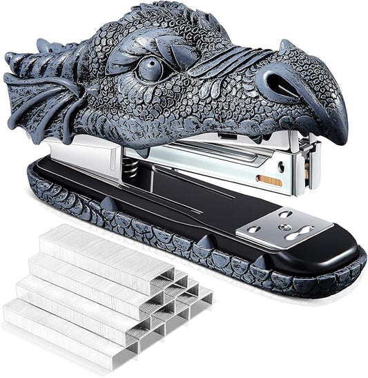 Pajean Dragon Stapler with 2000 Staples, Dragon Head Stapler Novelty Stapler Funny Carving Resin Faucet Stapler for Office Desk Stationery Desktop Accessory Home Decor(Grey)