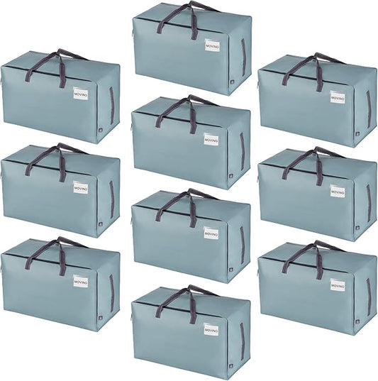 VENO 10 Pack Moving and Storage Bags, Heavy Duty, Alternative to Moving Boxes, Large Packing Totes Supplies for College Dorm Room with Zipper for Clothes, Wide Open Design (Light Blue Matte, 10 Pack)