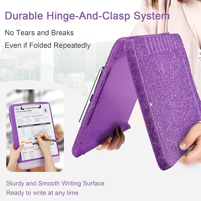 Glitter Clipboard with Storage,Storage Clipboard with Pen Holder,A4 Binder Clip Boards 8.5x11 with Low Profile Clip,Side Opening Sparkle Clipboards, Clipboards Folder for Office Supplies-Dark Purple
