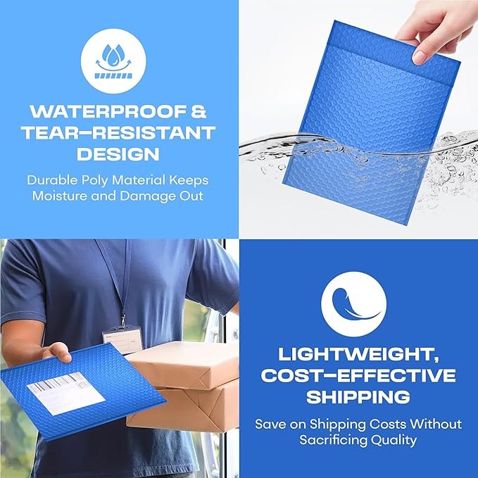Royal Blue Small Poly Bubble Mailers 6x10 inch #0 | Self Seal Padded Envelopes | Cushioned Bubble Mailer | Usable Size 6x9 | WaterProof | Lightweight mailing Shipping Bags | 500 Pack Bulk