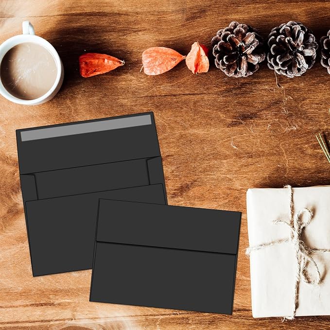 100 Packs 5x7 envelopes, A7 White Envelopes for Invitations Self Seal Printable for Greeting Cards, Weddings, Invitations, Photos, Postcards, Mailing (Black)