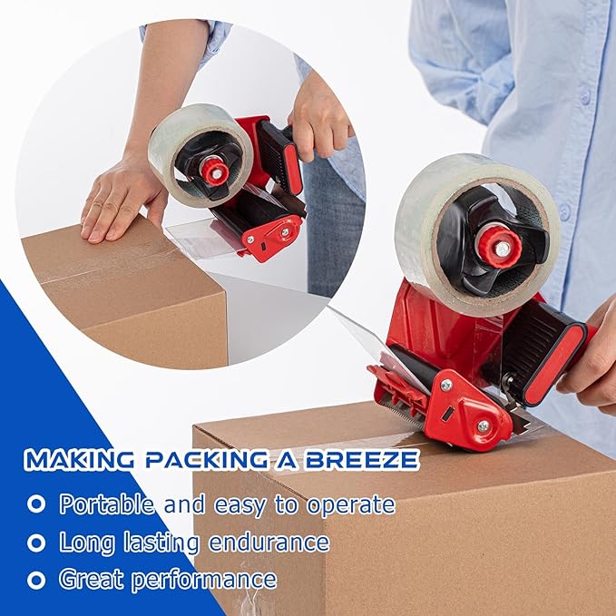Hicarer 3 Pcs 3 Inch Packing Tape Gun Heavy Duty Tape Dispenser Non Slip Silicone Handle Portable for Shipping, Moving, Carton and Box Sealing