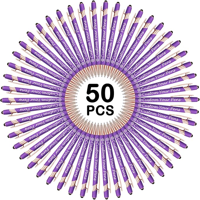 Amlion Personalized Custom Pens with Name Engraved Logo Text,50 Customized Writing Stylus Pen Promotional Item Gift for Men Women Office Business Wedding-Purple