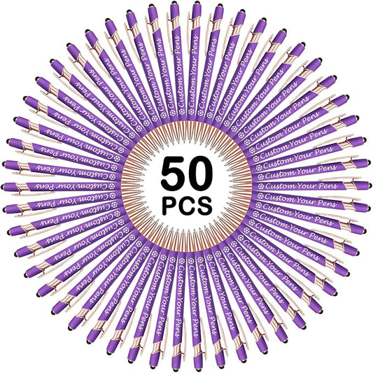 Amlion Personalized Custom Pens with Name Engraved Logo Text,50 Customized Writing Stylus Pen Promotional Item Gift for Men Women Office Business Wedding-Purple