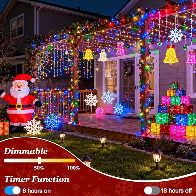1500 LED Christmas Lights Outdoor with 12 Modes, 470FT Green Wire Christmas String Fairy Lights with Timer & Dimmable, Waterproof Twinkle Tree Lights for House Party Wedding Xmas Decor, Multicolor