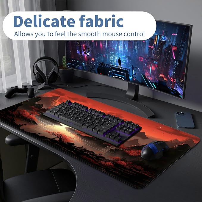 Japanese Gaming Mouse Pad Large Desk Mat Extended Keyboard Mouse Pad XXL Sunset Mousepad with Non-Slip Rubber Base and Stitched Edge Mouse Mat Desk Pad 31.5 X 15.7 in Mouse Pads for Desk Home Office
