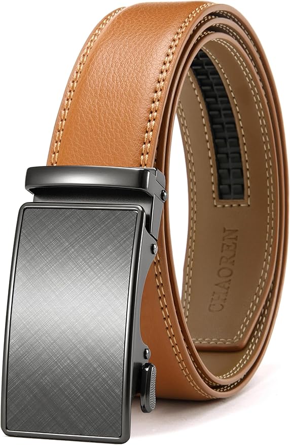 CHAOREN Mens Belt - Mens Ratchet Belt Leather 1 3/8" for Dress Pant - Micro Adjustable Belt Fit Everywhere