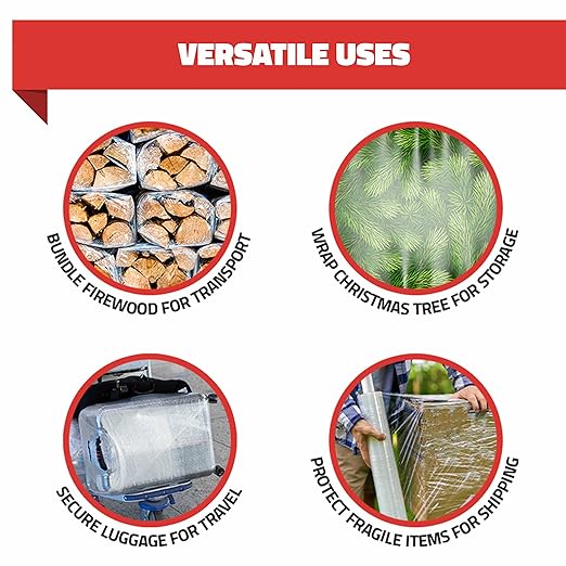 Stretch Wrap with Handle Industrial Strength 2 Pack 11" x 1000 Ft 60 Gauge Thick (15 Micron) Shrink Wrap Roll for Moving Supplies, Furniture, Pallets, Plastic Wrap for Packing, Heavy Duty Stretch Film