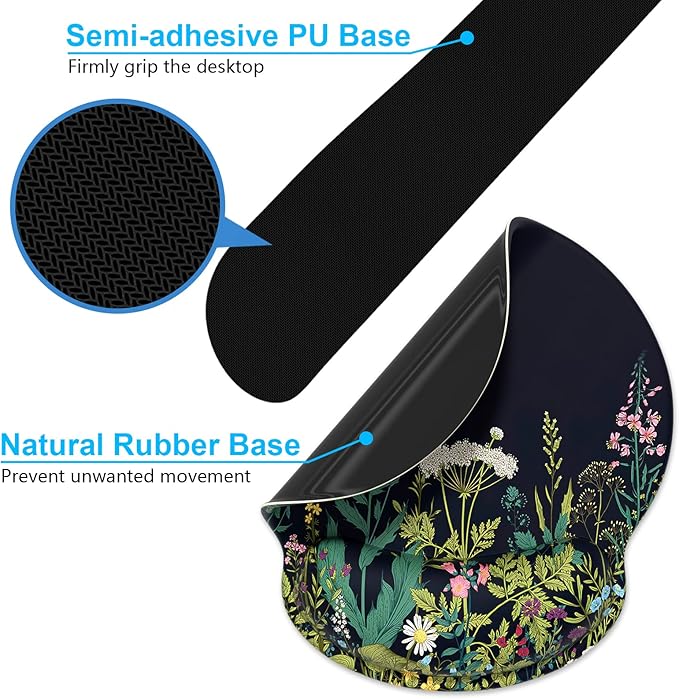 Dapesuom Keyboard Wrist Rest and Mouse Pad with Wrist Support, Cute Memory Foam Cushion for Keyboard and Mouse Set, Ergonomic Pad Rests with Non Slip Base for Easy Typing & Pain Relief, Elegant Flower