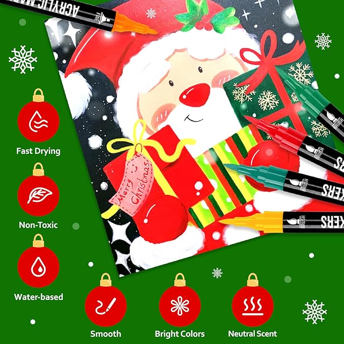 72 Colors Acrylic Paint Markers, Dual Tip with Fine Tip and Brush Tip Pens for Stone, Wood, Calligraphy, Canvas, Ceramic, Metal, Glass, Rock Painting, DIY Crafts Art Supplies Kit