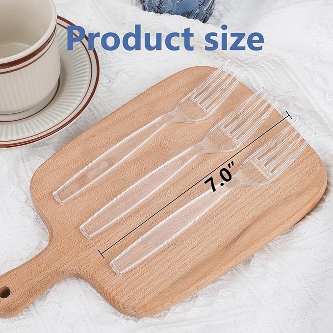 SACATR 100 Count Disposable Plastic Forks,Heavy Duty Plastic Forks, Clear Plastic Silverware, BPA-Free, Heat Resistant, Suitable for Parties, Events and Everyday Use