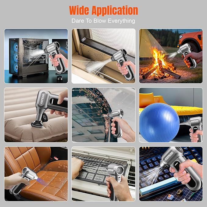 KEPEAK Electric Compressed Air Duster, 130000 RPM Cordless Rechargeable Air Duster for PC Clean, 4 Gear Portable Air Blower for Office, Car, Home, Outdoor-Replace Compressed Air Can