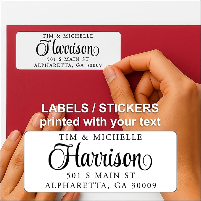 Return Address Labels - Custom Printed Personalized Stickers for Envelopes and Mail, 250 Adhesive Peel and Stick Labels, White by PrettySweetParty (Serif and Script)