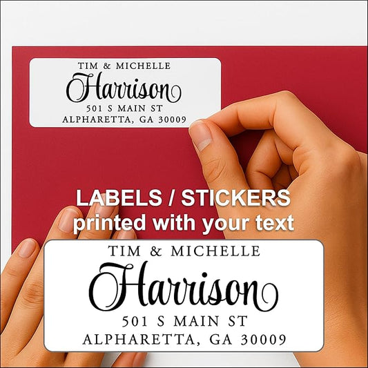 Return Address Labels - Custom Printed Personalized Stickers for Envelopes and Mail, 250 Adhesive Peel and Stick Labels, White by PrettySweetParty (Serif and Script)