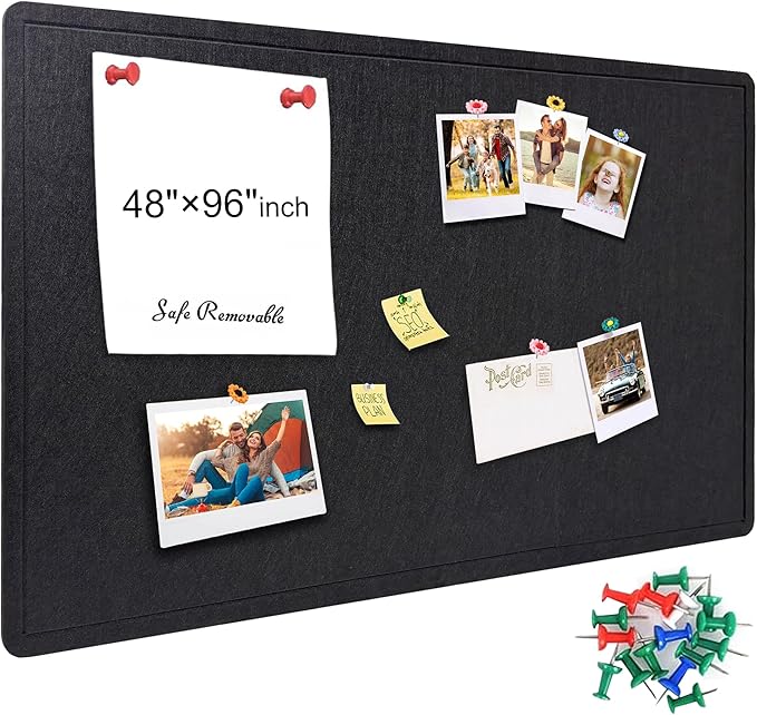 Large Bulletin Board - Foldable 96x48 Inches Cork Board Alternative with 20 Push Pins and 237 Pcs Glitter Letters, 8' x 4' Self-Adhesive Felt Bulletin Board for Wall, Home Office Decor