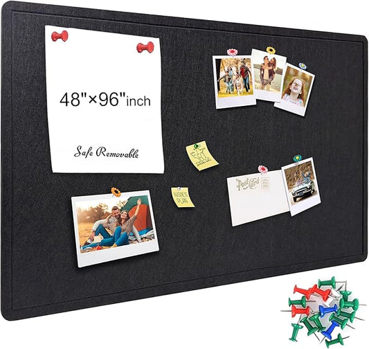 Large Bulletin Board - Foldable 96x48 Inches Cork Board Alternative with 20 Push Pins and 237 Pcs Glitter Letters, 8' x 4' Self-Adhesive Felt Bulletin Board for Wall, Home Office Decor