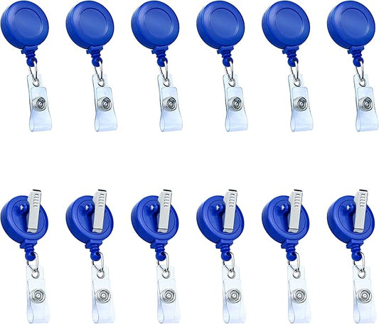 Badge Reels Retractable Badge Holder with Clip, Id Clips for Badges, Id Badge Reel, Retractable Id Badge Clip with Clear Vinyl Strap & Alligator Swivel, No Twist Dispenser (Blue)
