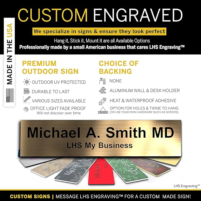 Engraved Name Plates for Door Sign Personalized Brushed Copper Pattern Plastic Plaque with Black Letters - Made in USA 2x10 M5