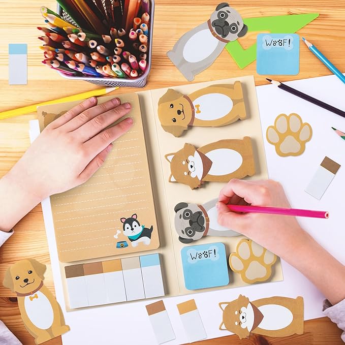 Xqumoi I Just Really Like Dogs Sticky Notes Set, 550 Sheets, Cute Cartoon Puppy Self-Stick Notes Pads Animal Divider Tabs Bundle Writing Memo Pads Back to School Office Supplies Small Gift