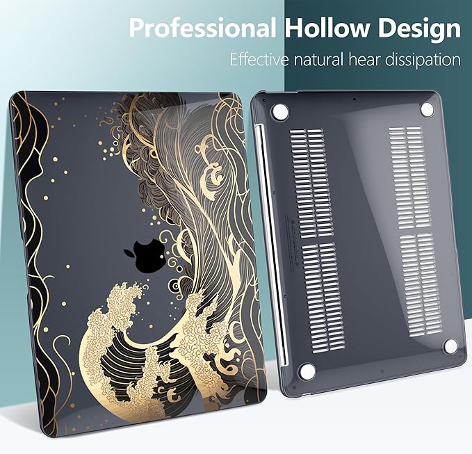 DONGKE Compatible with MacBook Air 13 inch Case 2021 2020 2019 2018 Release A2337 M1 A2179 A1932 with Retina Display Touch ID, Plastic Hard Shell & Keyboard Cover - Golden Wave