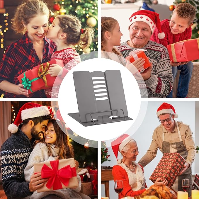 MSDADA Desk Book Stand Metal Reading Rest Book Holder Angle Adjustable Stand Document Holder Portable Sturdy Lightweight Bookstands-Textbooks Tablet Music Books Cook Recipe (Grey)