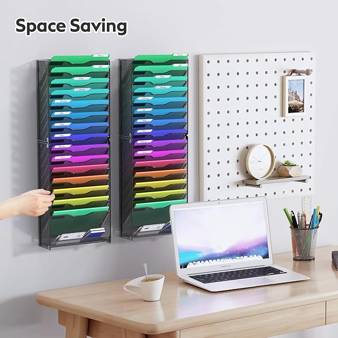 samstar 2 Pack 16 Tier Wall File Organizer Hanging Wall File Holder Wall Mount Paper Folder Organizer, Magazine Rack, Pack of 2