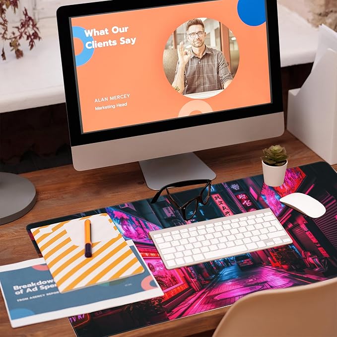 Desk Mat,Japanese Anime Neon Street Desk Pad,Anime City Large Gaming Mouse Pad for Desk,Extended Big Computer Keyboard Mouse Pad with Non-Slip Base and Stitched Edge,35.4"x15.7"