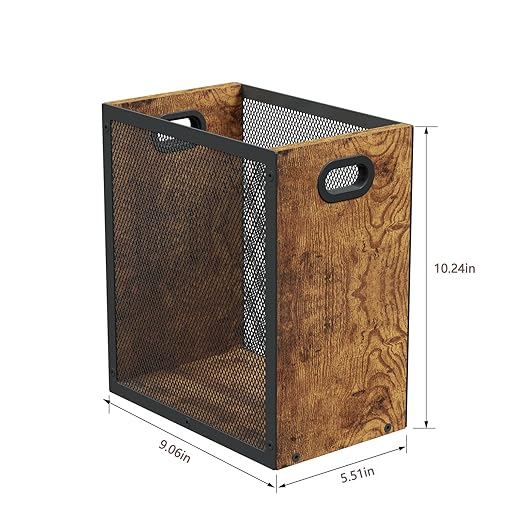 Small Trash Can, Retro Garbage Can With Handle, Iron and Wood Combination Office Trash Can, Industrial Style Design Wastebasket Bin for Bathroom, Laundry Room, Kitchen, Office, Dorm(2.2 Gallon)