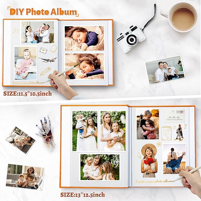 Photo Album Self Adhesive Scrapbook,120 Pages Large Photo Book for 4x6,5x7,8x10 Pictures,DIY Album for Baby Wedding Family Travel Birthday,with Metallic Pen and Scraper