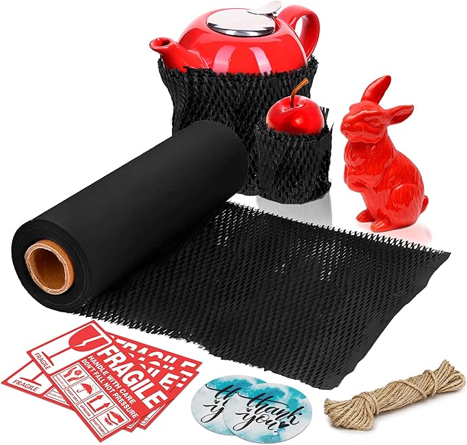Black Honeycomb Packing Paper for Moving Breakables, 15 Inch x 100 Feet. Fragile Shipping Supplies. Perforated Packing Materials for Fragile Items. Moving Paper Wrap. Eco Friendly Packaging