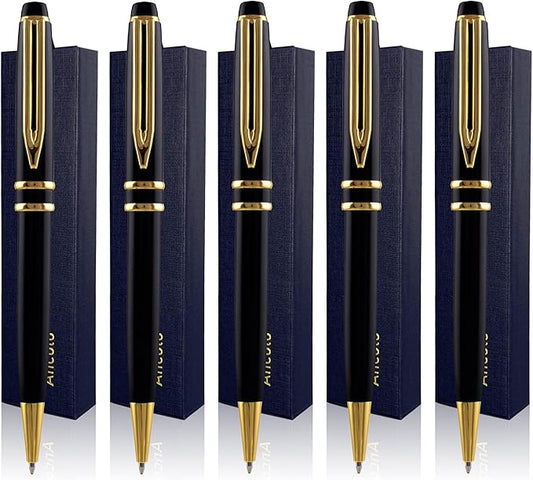 Ancolo Personalized Promotion Pens - Advertising Buesiness Gift Office Writing Set- Engraved with Your Message Name Company Team Name, Phone Number Perfect for Business Men 5 Pens/BOX