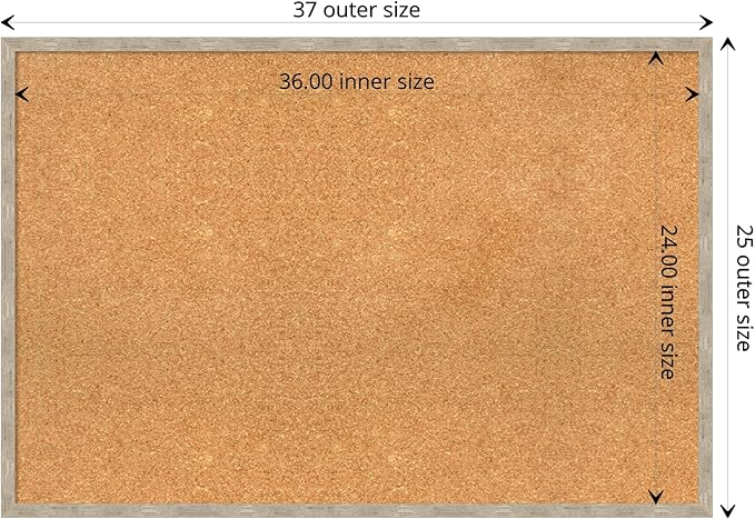 Amanti Art Natural Cork Board for Wall, 25x37 Vision Board with Silver Wood Frame, Large Corkboard Office Decor for Home Organization, Modern Contemporary Corkboard Pinboard to display items for home