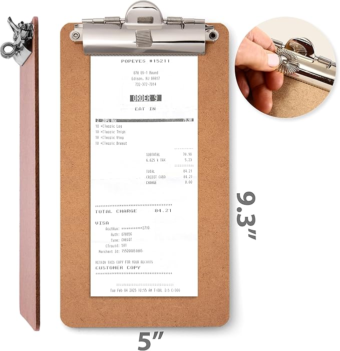 Officemate 5" x 9" Clipboard for Receipts, Low Profile Metal Clip & Pen Holder on Top, Memo Size for Restaurants, Hotels, Food Trucks, Bars, Schools, and Other Venues, 12 Clipboards (83156)