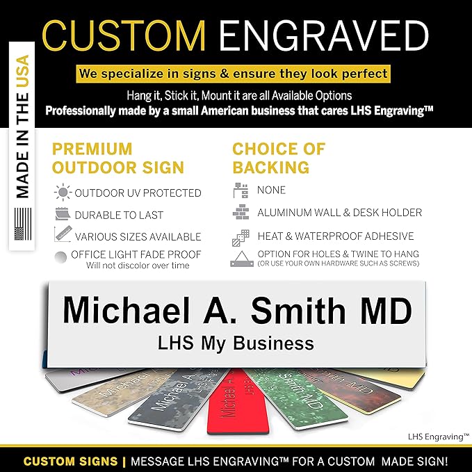 Door Name Plate Personalized for Office White Plastic Name Plate Black Letters - Made in USA 2x6 B16