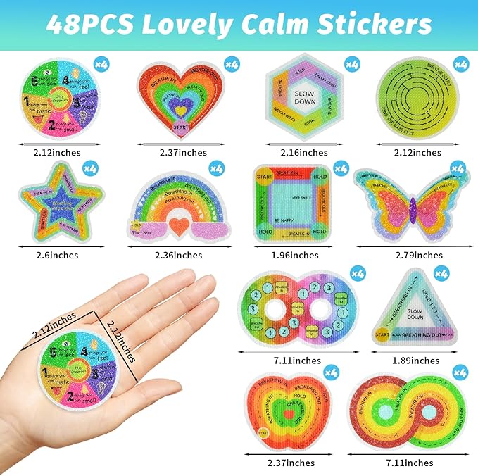 48 Pcs Sensory Strips Set – Anxiety Sticker Kit with Different Textures, 2 Textured Surface Tactile Stickers for Teens & Adults – Stress Relief Classroom Must Haves, Anxiety Relief Items