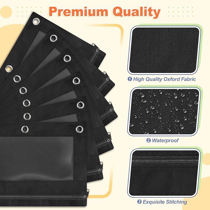 Shemira Pencil Pouch for 3 Ring Binder, Binder Pencil Pouch with Smooth Zipper, Clear Window Pencil Case for Binder, Zipper Pencil Pouches, Big Capacity 3 Ring Binder Pencil Bag, Black