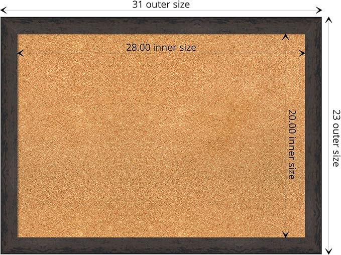 Amanti Art Natural Cork Board for Wall, 23x31 Vision Board with Black Wood Frame, Medium Corkboard Office Decor for Home Organization, Modern Contemporary Corkboard Pinboard to display items for home