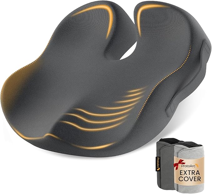 ProtoArc Extra Large Seat Cushions for Office Chairs, Ergonomic Memory Foam Seat Cushion for Home, Extra Cover, Car Seat Cushions for Driving, Pressure Relief Pad for Sciatica - Dark Gray