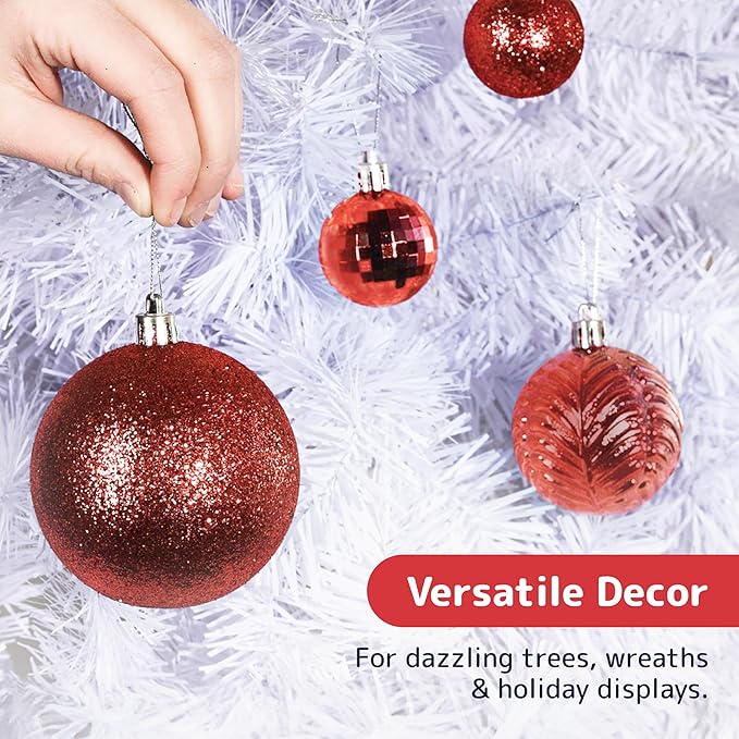 PREXTEX Wine Red Christmas Ornaments Set - 36 Shatterproof Wine Colored Ornaments for Christmas Tree, Holiday, Wreath, and Party Decor - Includes Small, Medium, Large Dark Red Christmas Balls