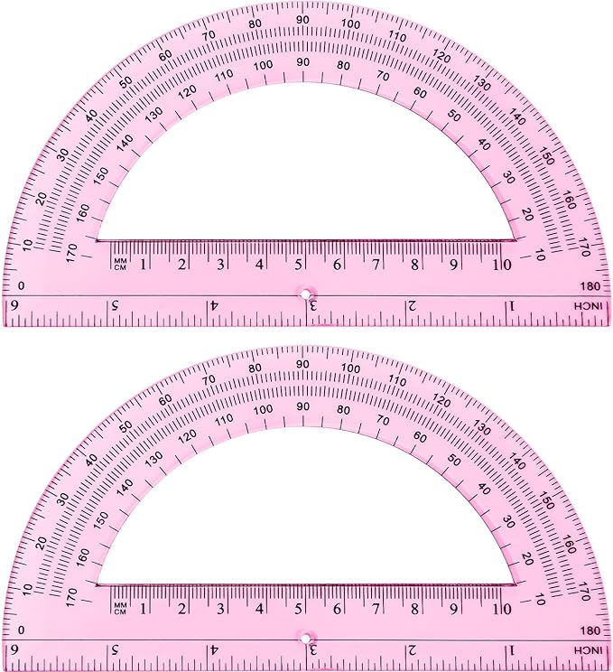 Zonon 2 Pcs 6 Inch Plastic Protractor Math Protractors 180 Degrees Angle Measurement, Translucent for Geometry Classroom Kid Student School Office Supplies(Light Pink)