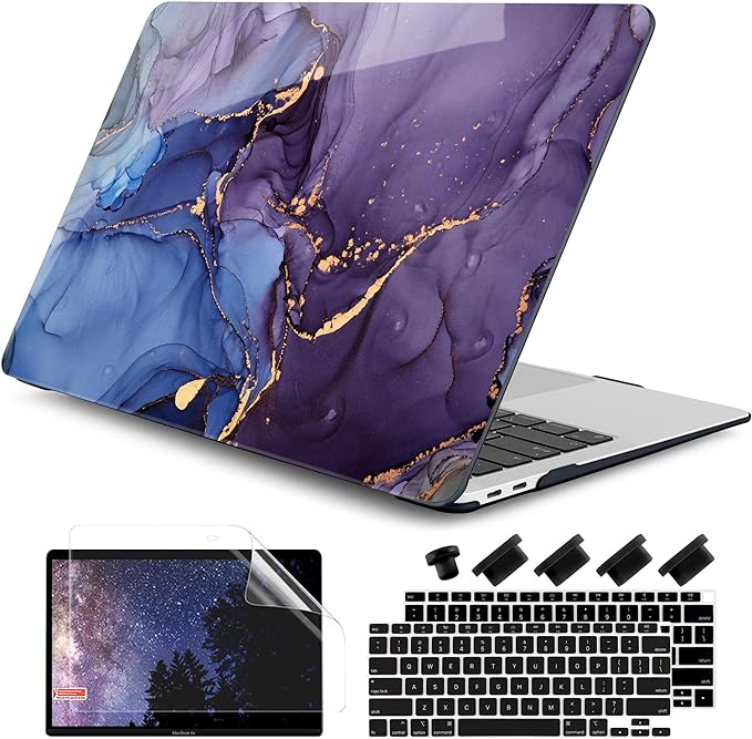 DONGKE Compatible with MacBook Air 13 inch Case 2021 2020 2019 2018 Release A2337 M1 A2179 A1932 with Retina Display Touch ID, Plastic Hard Shell & Keyboard Cover - Abstract Marble