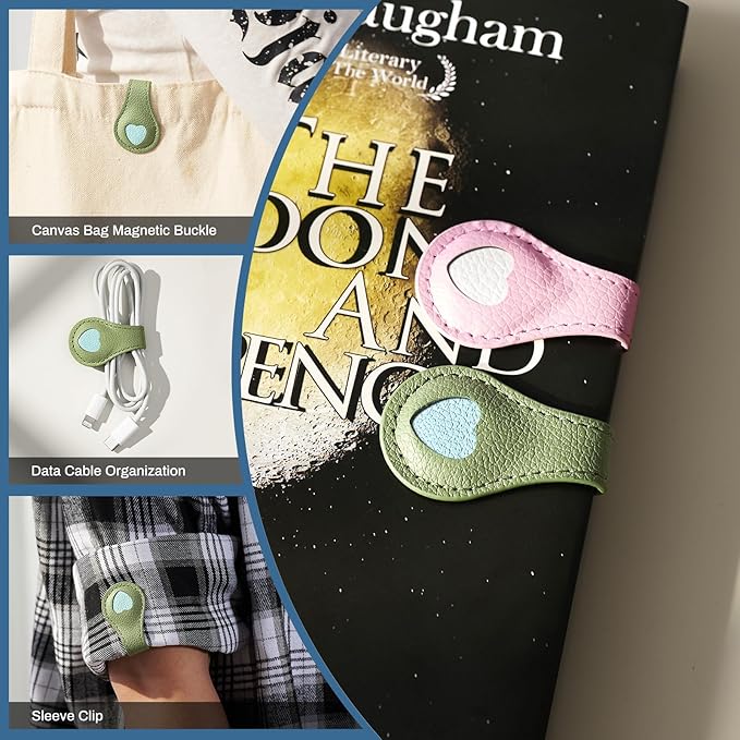 2Pcs Magnetic Leather Bookmarks with Gift Box, Magnetic Pen Holder Book Marks Clip Gift for Book Lover Readers Men Women Teachers Students, Pink+Green